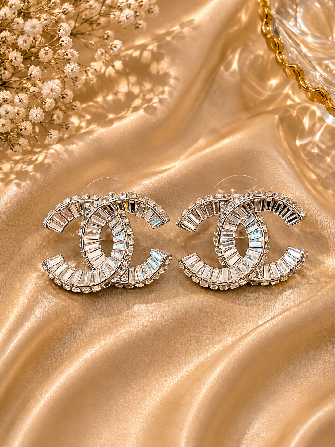 Up-cycled Large Silver Crystal Earrings