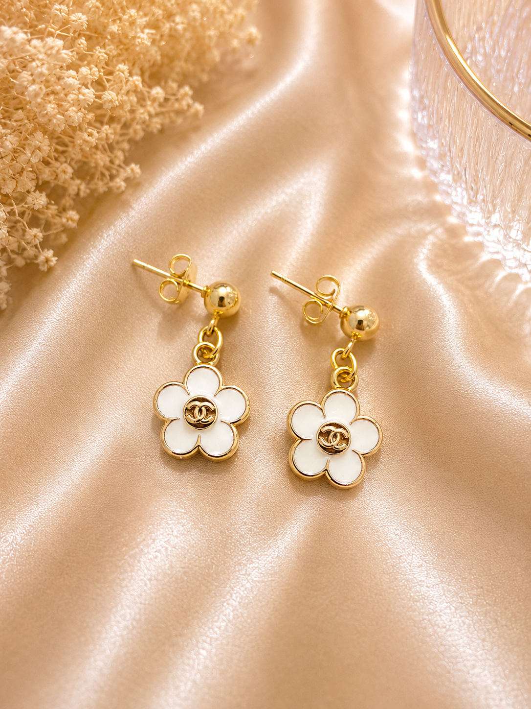 Up-cycled White Floral Earrings