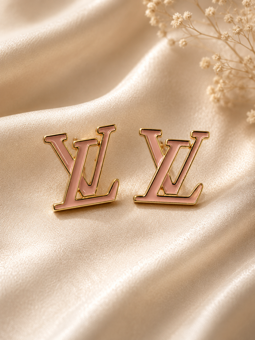 A24 - Upcycled Monogram Soldered Gold Earrings PINK