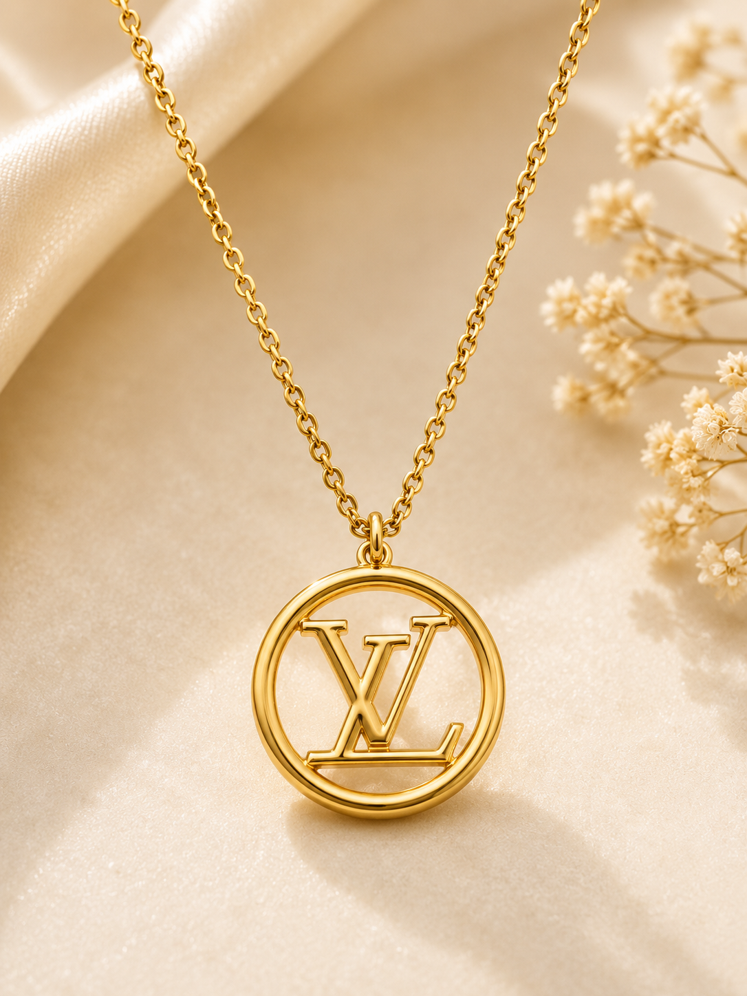 D37 - Upcycled LV Circle Gold Necklace