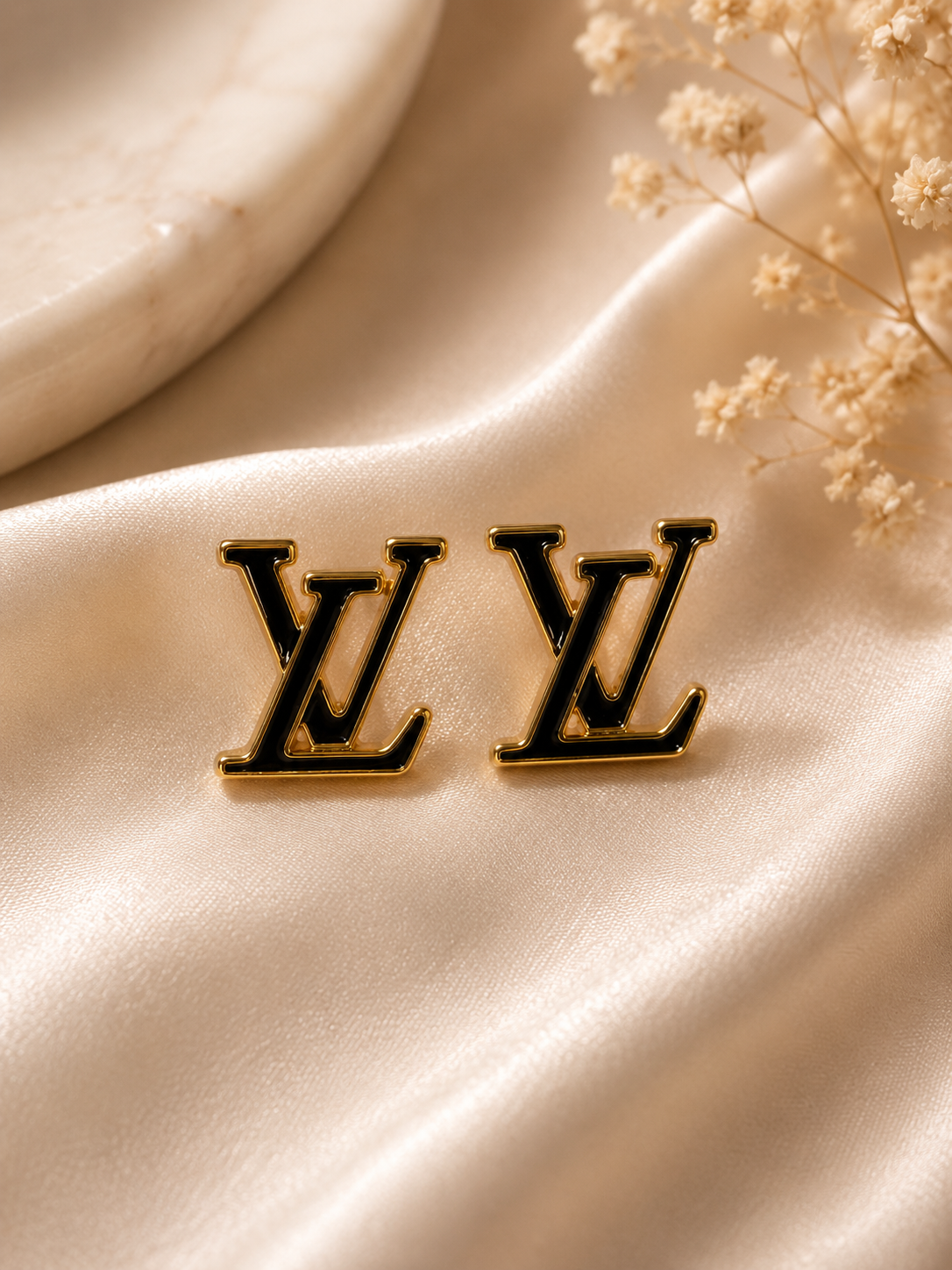 A23 - Upcycled Monogram Soldered Gold Earrings BLACK
