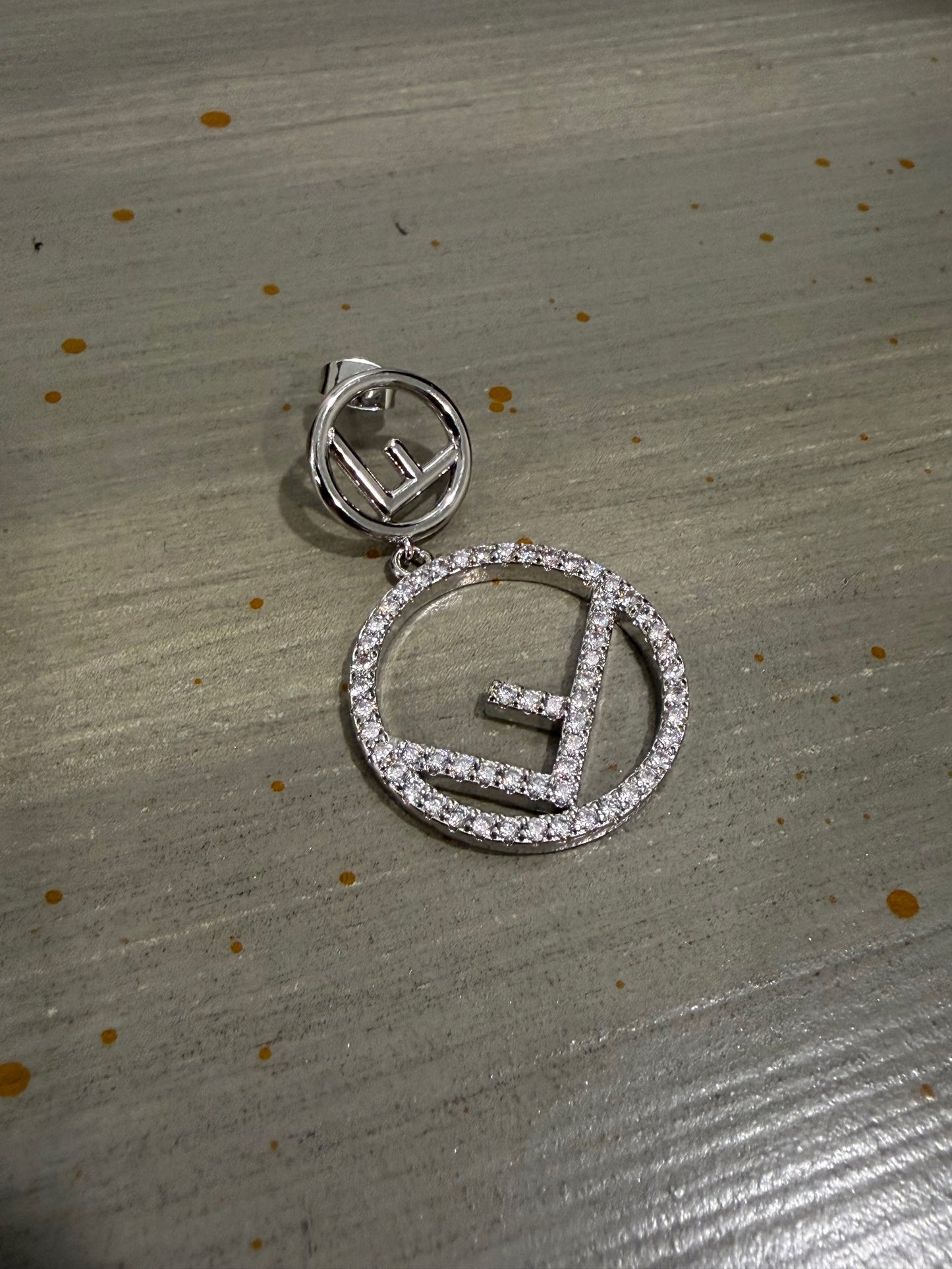 A16 - Upcycled Fendi Silver & Rhinestone Double F Earrings