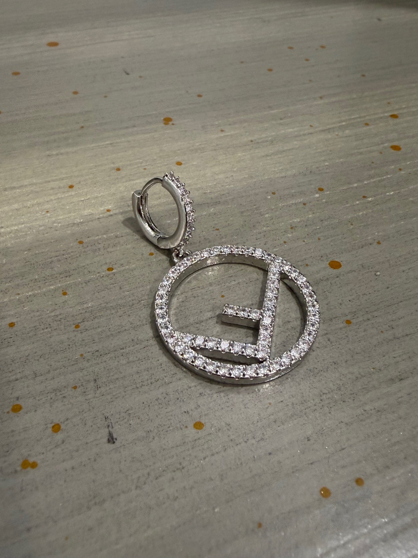 A17 - Upcycled Fendi Silver Drop F Huggie Earrings