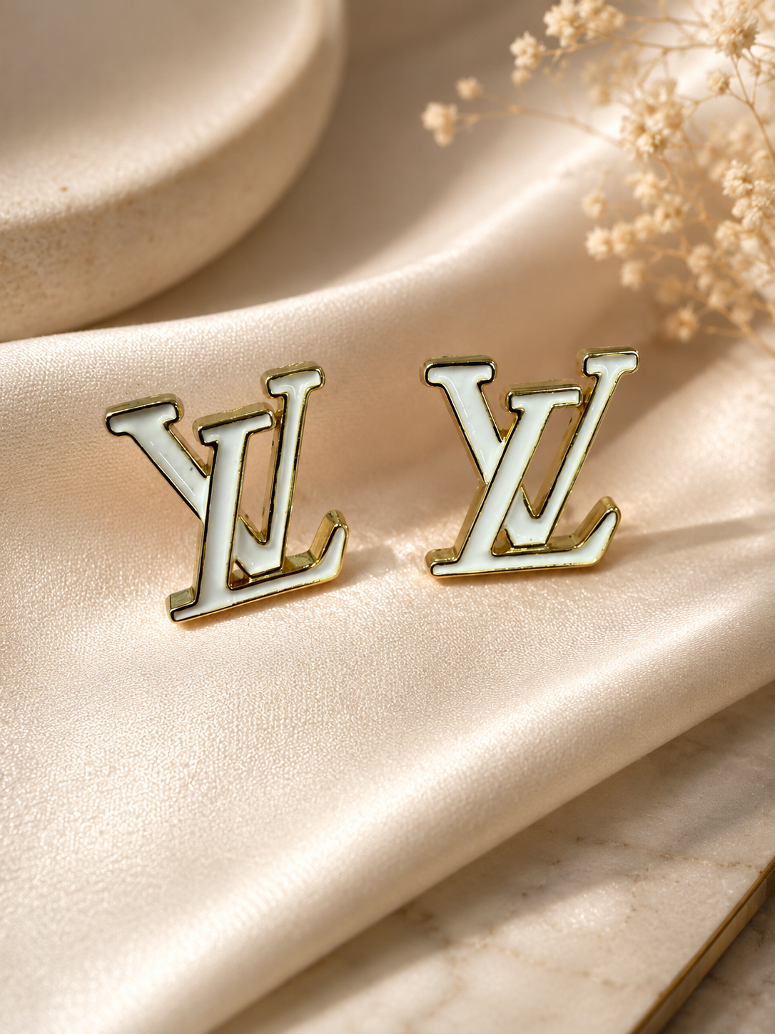 A22 - Upcycled Monogram Soldered Gold Earrings WHITE