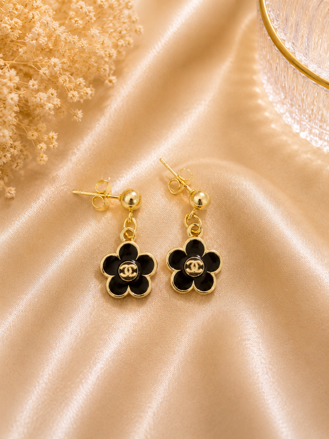 Up-cycled Black Floral Earrings