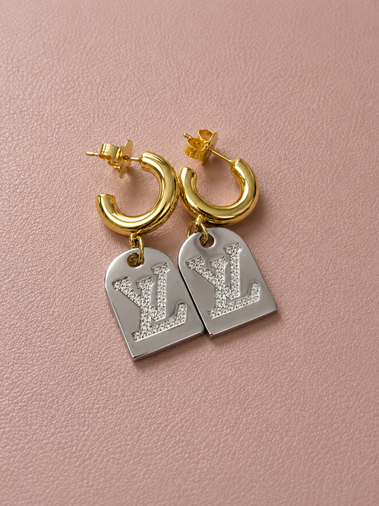 A26 - Upcycled Monogram Two Toned Tag Earrings