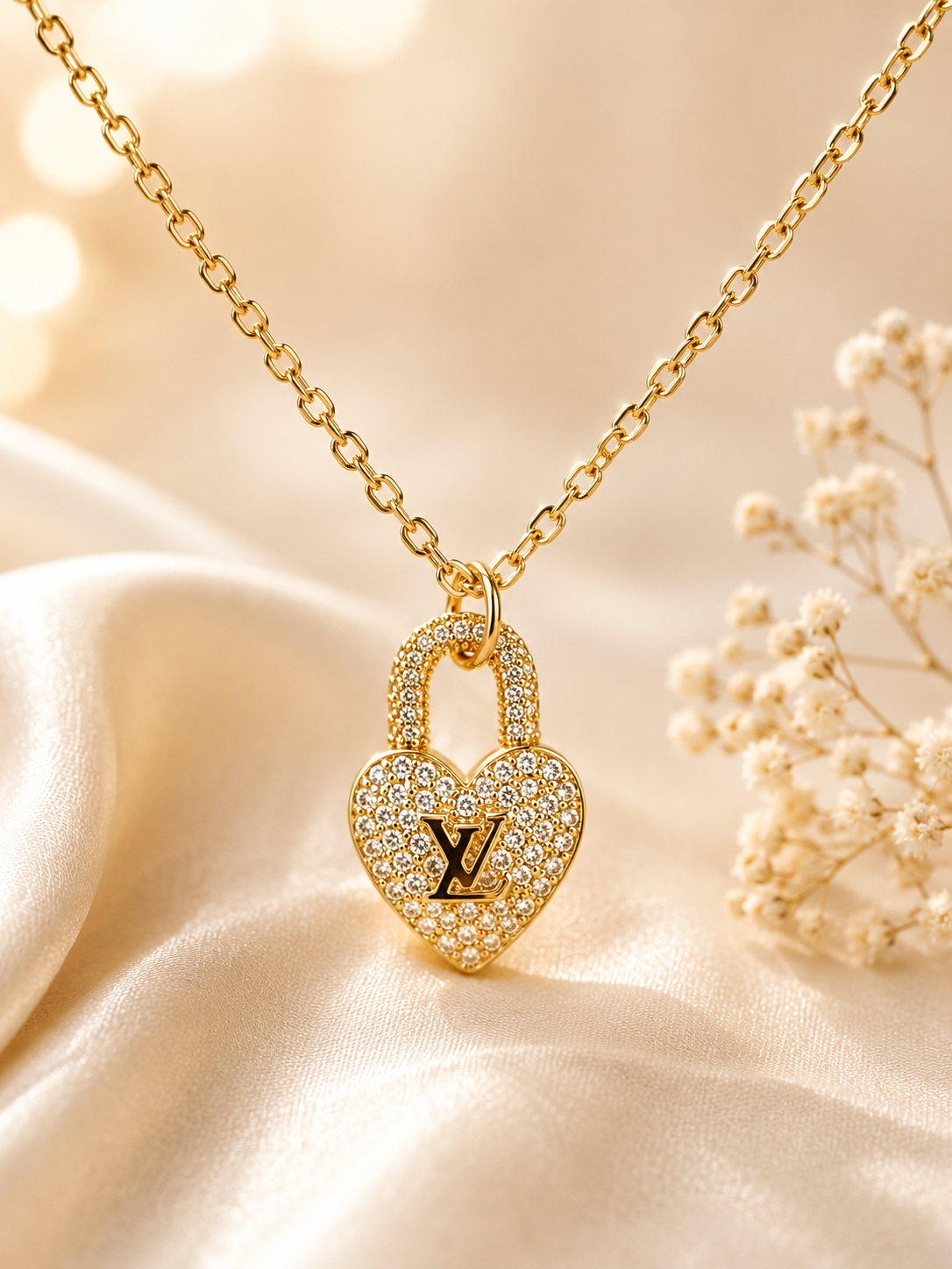 D35 - Upcycled LV Charm Heart Necklace