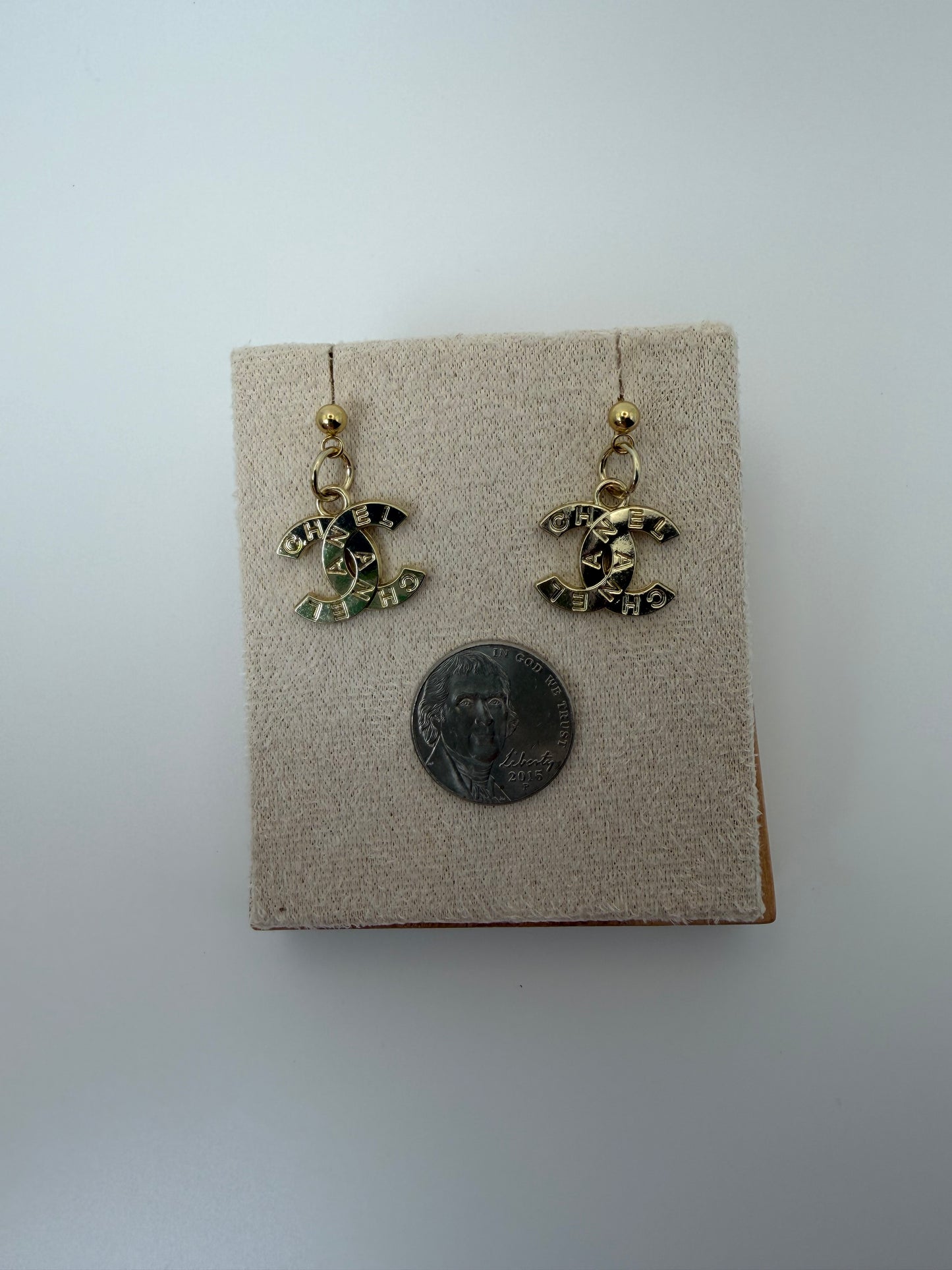 Upcycled Chanel Gold Embossed Double-Sided Dangle Earrings