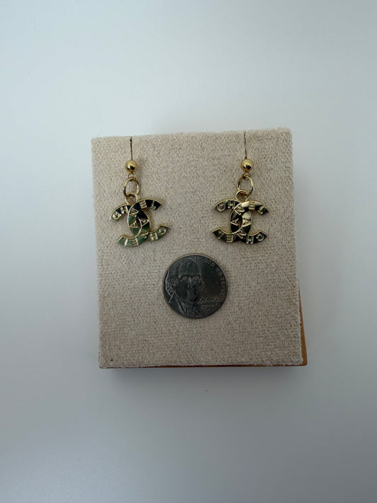 Upcycled Chanel Gold Embossed Double-Sided Dangle Earrings
