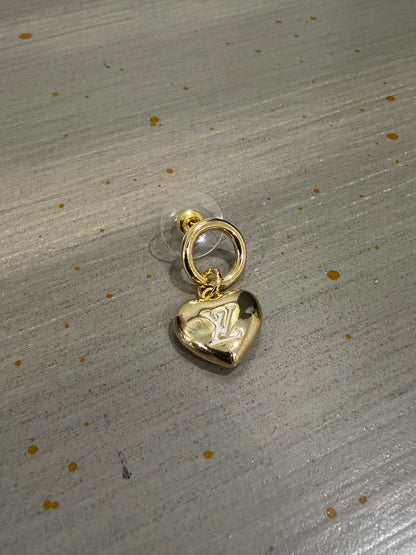 A12 - Upcycled Gold LV Heart Drop Earrings