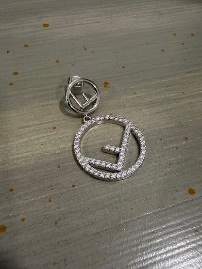 A16 - Upcycled Fendi Silver & Rhinestone Double F Earrings