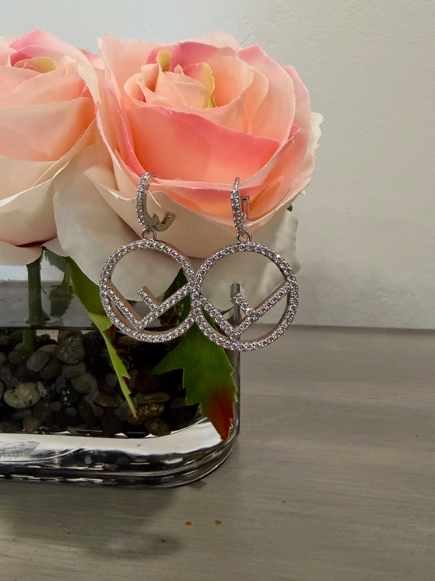 A17 - Upcycled Fendi Silver Drop F Huggie Earrings