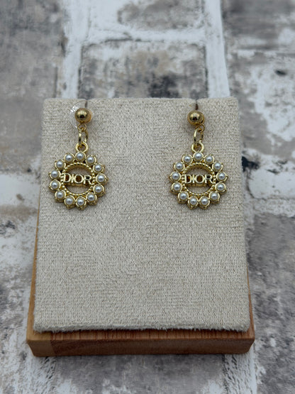 Upcycled Gold Toned CD Pearl Earrings