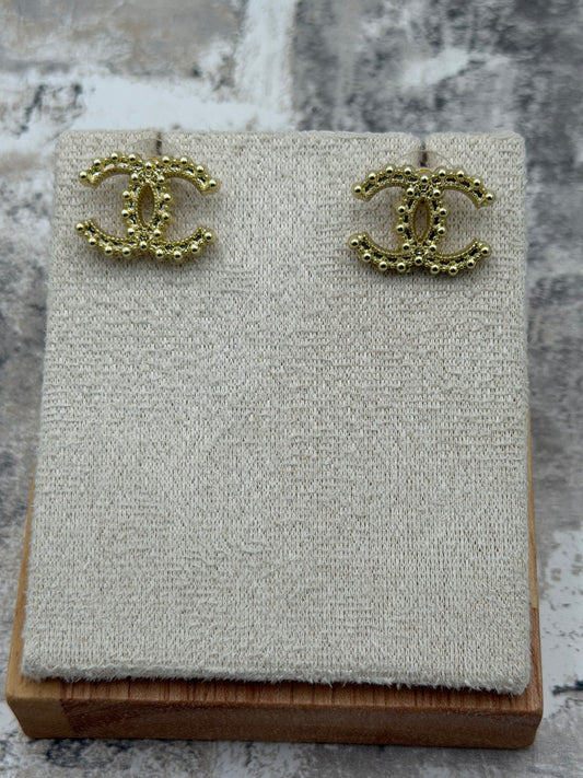 A04 - Upcycled Gold Toned CC Textured Earrings