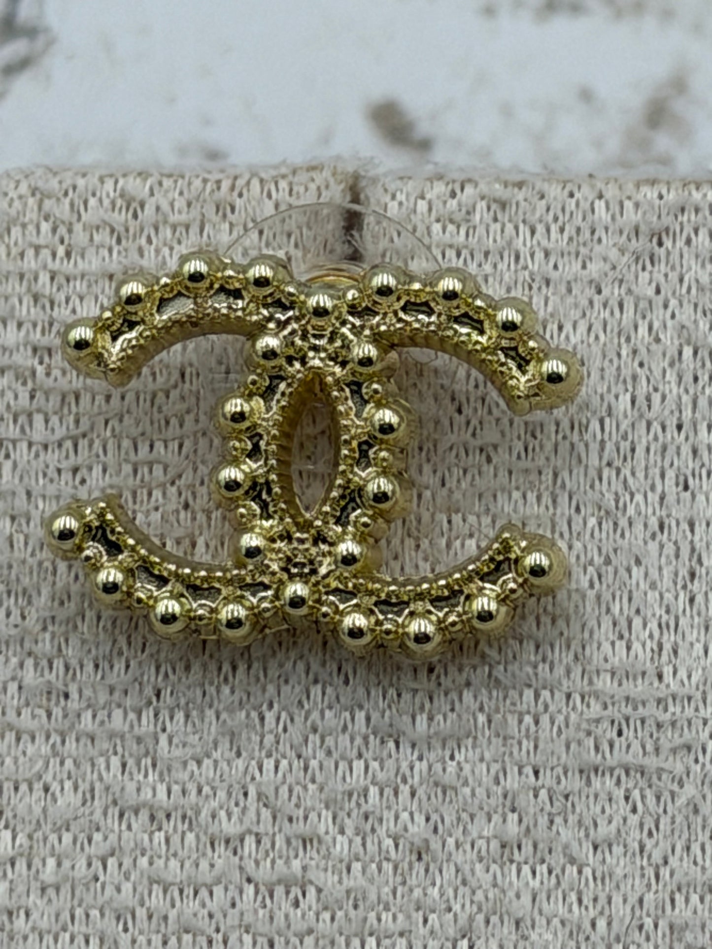 A04 - Upcycled Gold Toned CC Textured Earrings